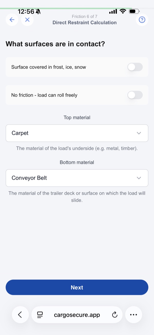 Friction step — surfaces in contact, ready to submit