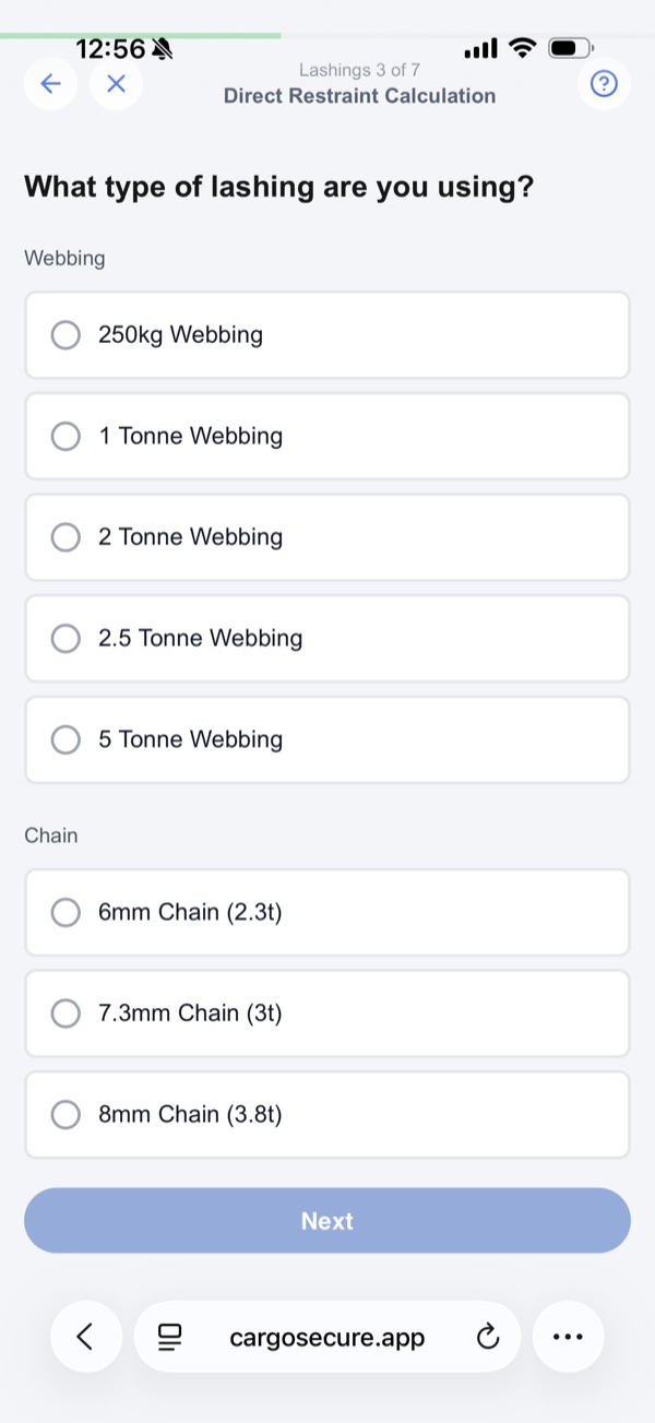 Lashings step — pick lashing type